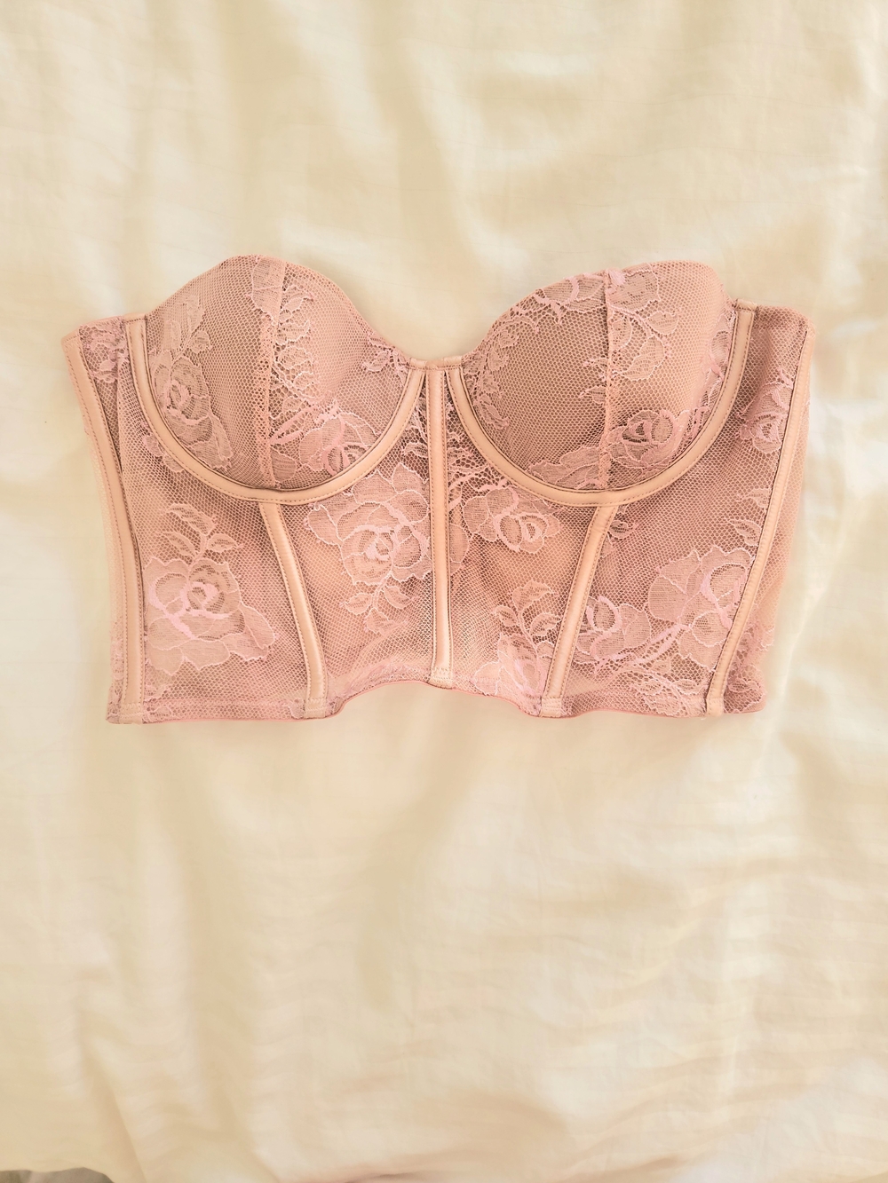 Fleur du Mal Blush Pink Lace Longline Bustier